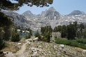 The trail threads among Rae lakes before climbing to Glenn Pass in the right background