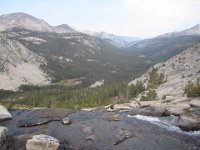 Another aspect of Muir's glacier theory is the "hanging valley." A glacier plowed the valley, leaving tributary streams on the side with a big drop to the U-shaped floor. That is the configuration of Yosemite Valley, as well as Evolution Valley and Creek.